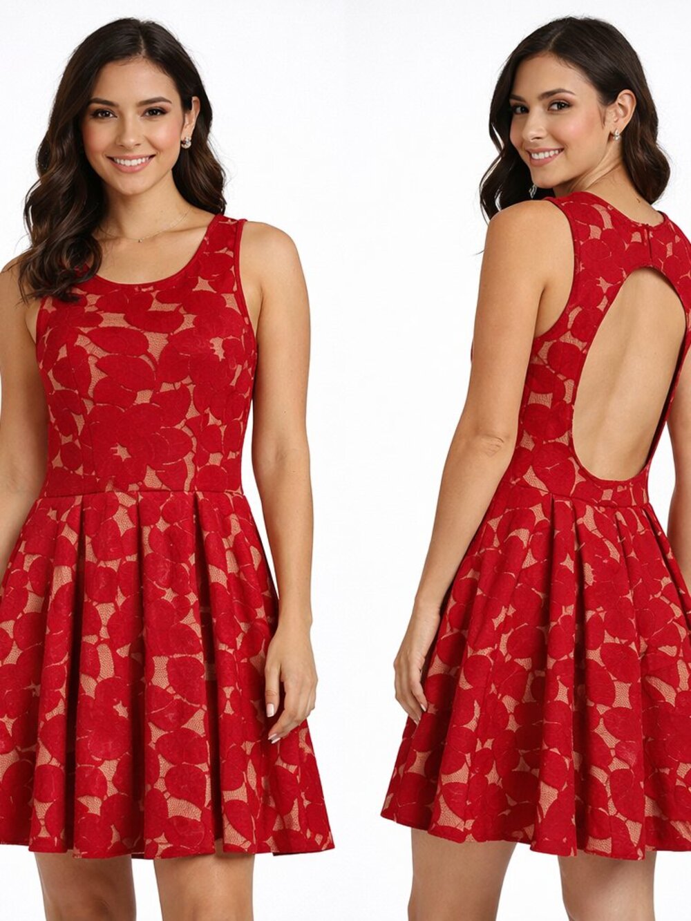 NWT Issue New York Red Lace Open Back Fit & Flare Dress XS Cocktail Party